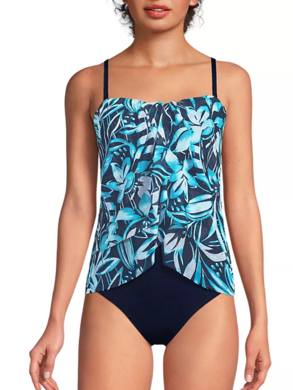 Women's Chlorine Resistant Mesh Bandeau High Leg Fauxkini One Piece Swimsuit